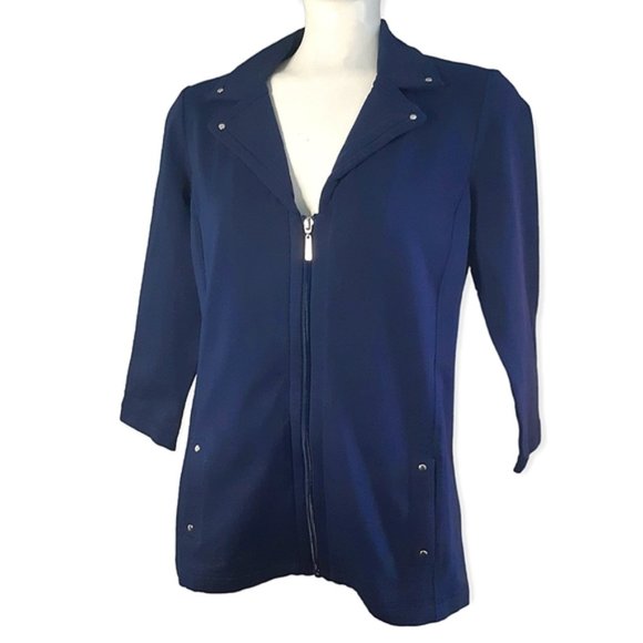 Karen Scott NWT navy v-neck zip up collared jersey sweatshirt small - Picture 3 of 10
